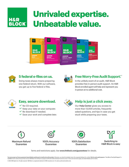 H&R Block Tax Software Deluxe + State 2022 [PC Download]